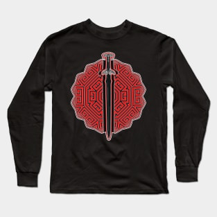 Black Sword On Pattern Maze Long Sleeve T-Shirt